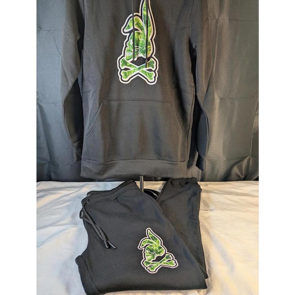 Crooks & Castles Skullbunny Hoodie & Sweatpants Set Black Green Graphic NWT L - Picture 3 of 14
